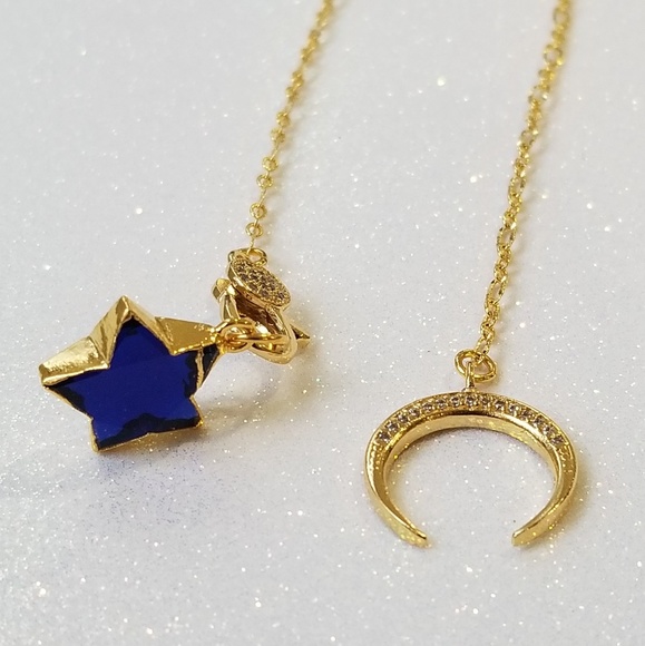 Eleonorajewels Jewelry - Sapphire star & Crescent moon gold necklace.